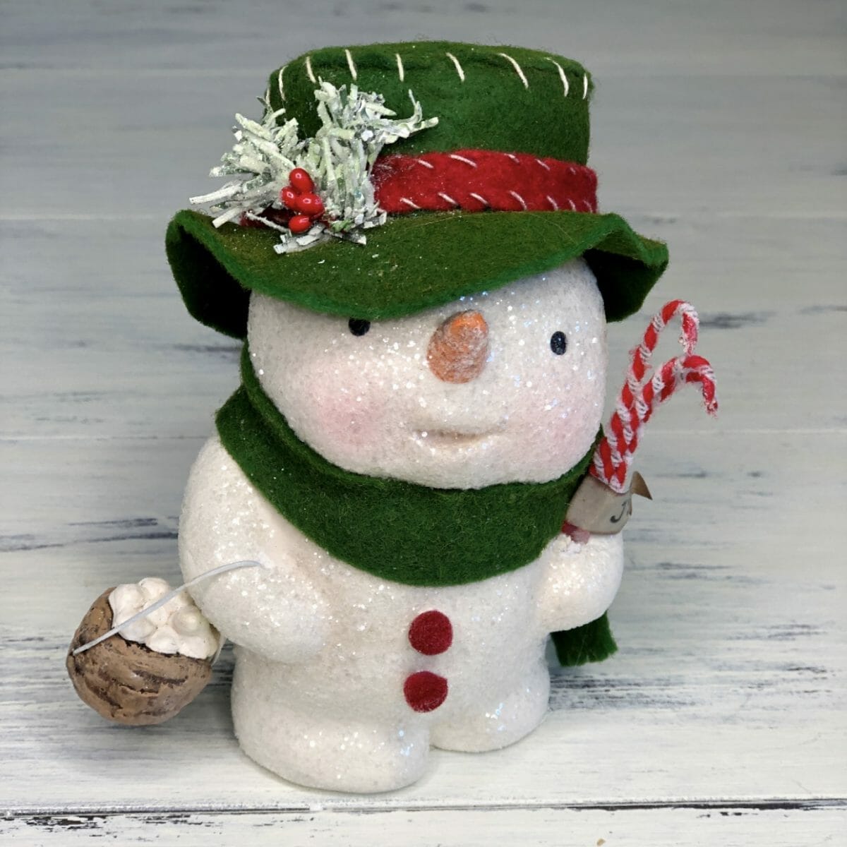 Bethany Lowe Shimmer Mini Snowman with Bucket